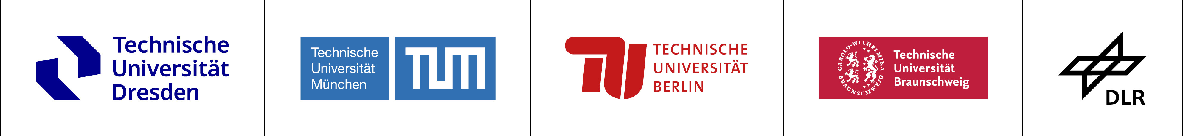 Logobar of all five AgiMo institutions: TUD Dresden University of Technology, Technical University of Munich, Technische Universität Berlin, Technische Universität Braunschweig, DLR.